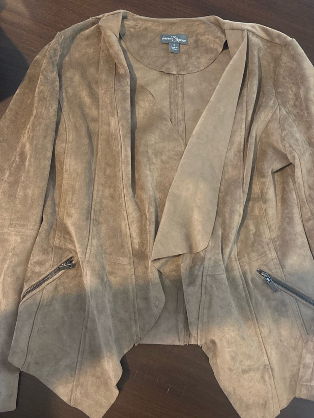 Market & Spruce Taupe Suede Open-Front Jacket